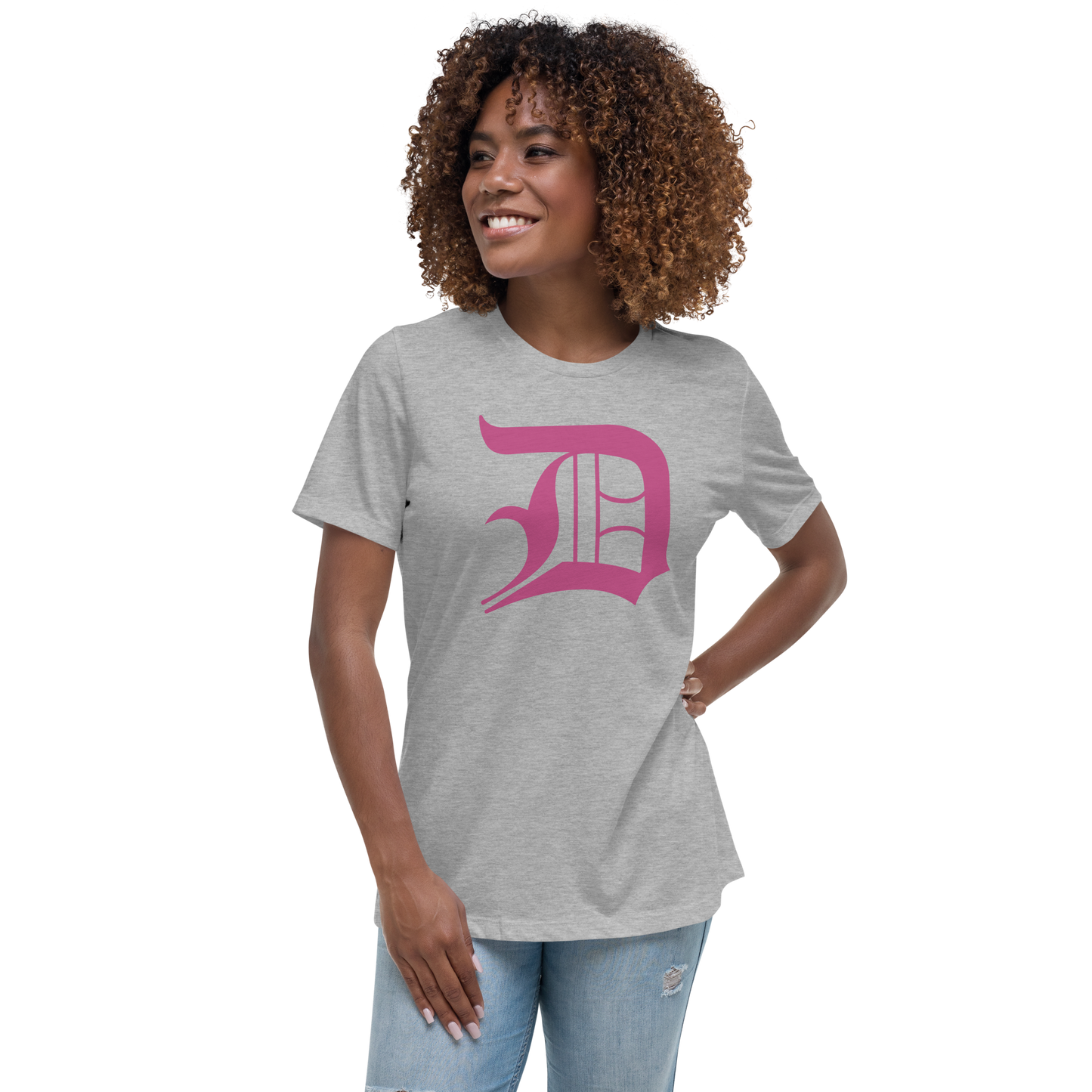 Detroit 'Old English D' T-Shirt (Apple Blossom Pink) | Women's Relaxed Fit