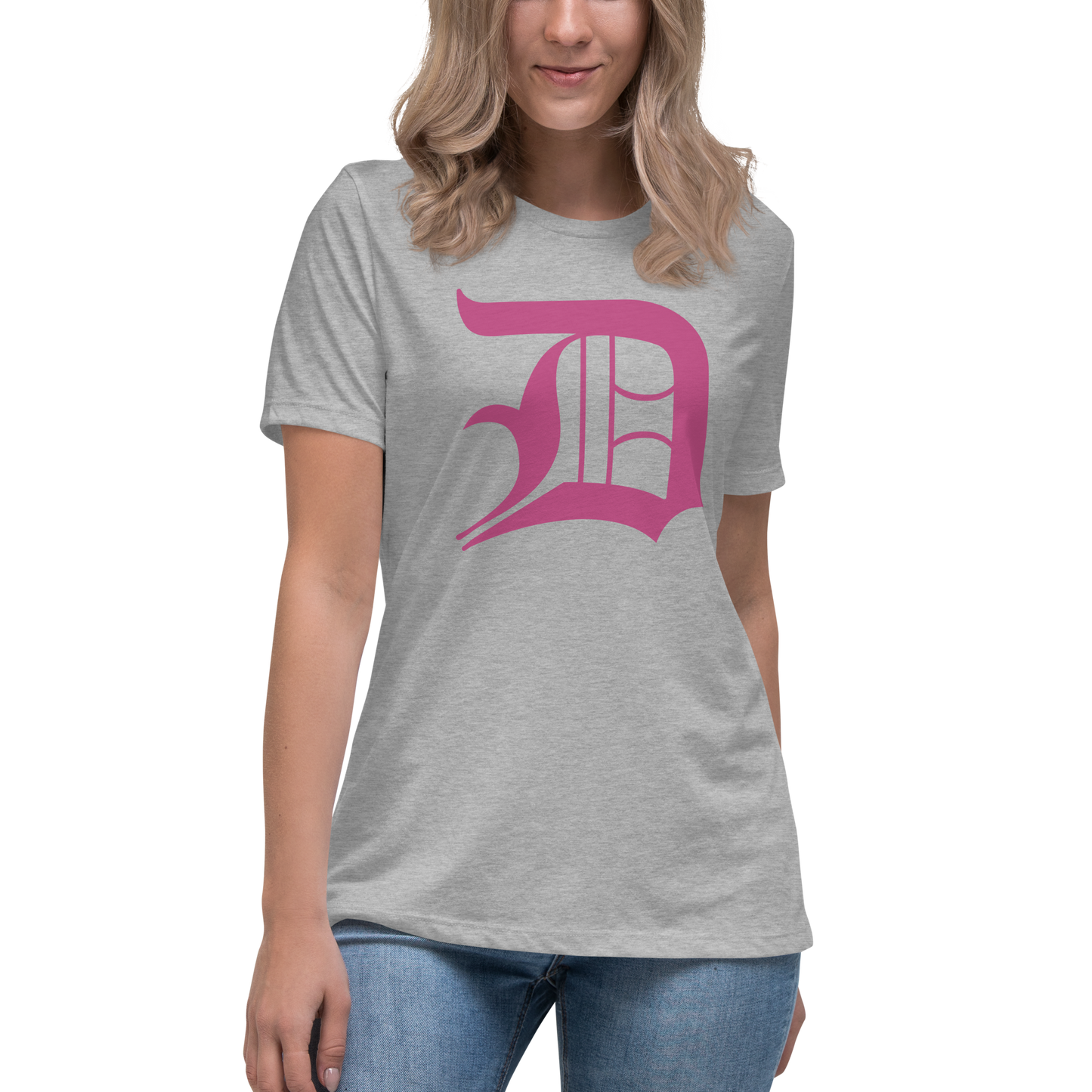 Detroit 'Old English D' T-Shirt (Apple Blossom Pink) | Women's Relaxed Fit