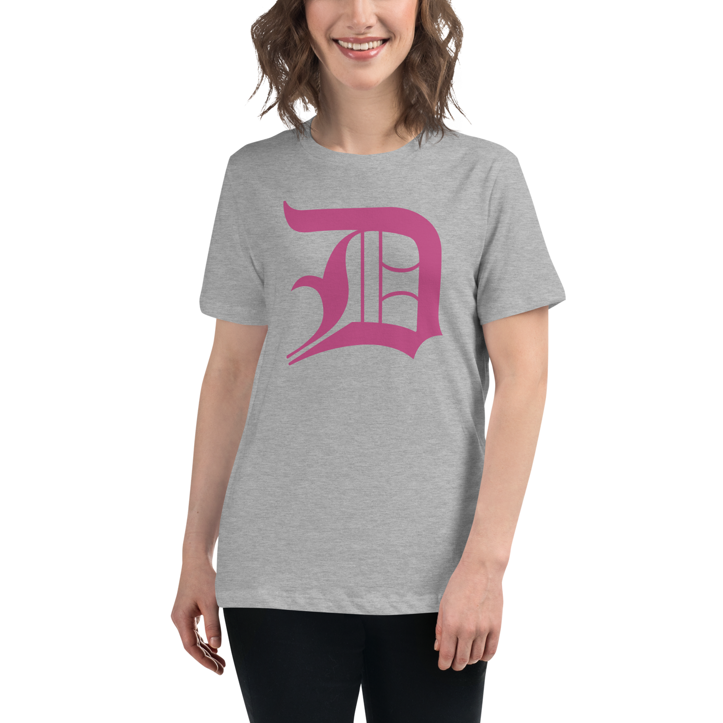 Detroit 'Old English D' T-Shirt (Apple Blossom Pink) | Women's Relaxed Fit