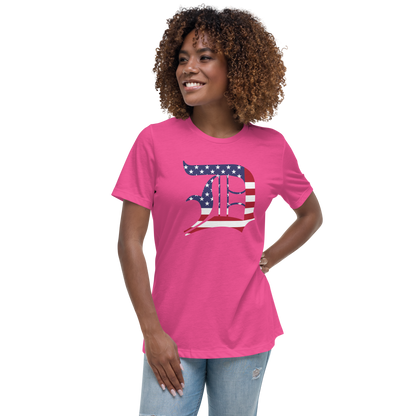 Detroit 'Old English D' T-Shirt (Patriotic Edition) | Women's Relaxed Fit