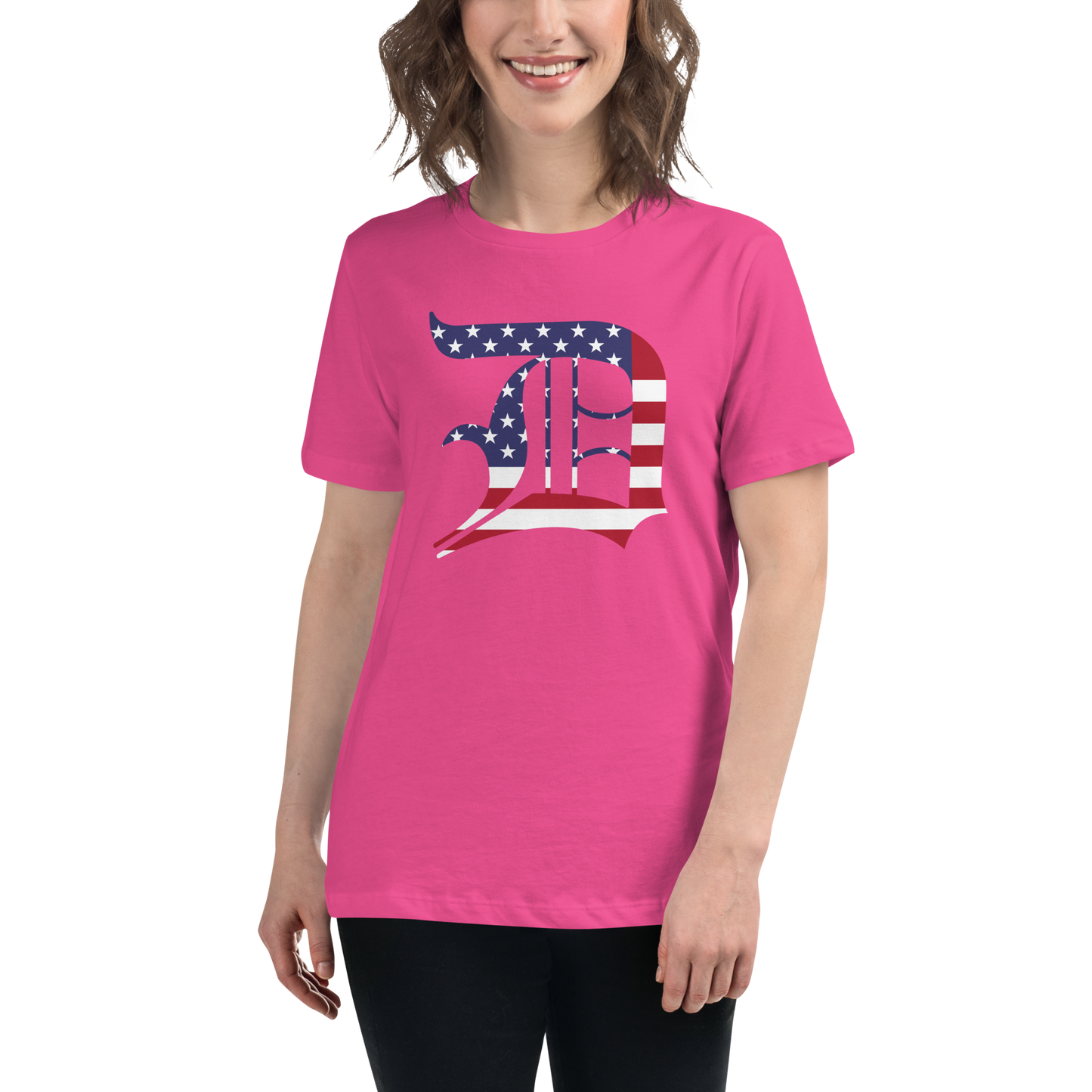 Detroit 'Old English D' T-Shirt (Patriotic Edition) | Women's Relaxed Fit