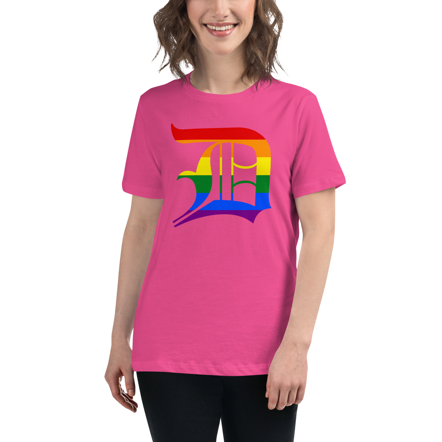 Detroit 'Old English D' T-Shirt (Rainbow Pride Edition) | Women's Relaxed Fit