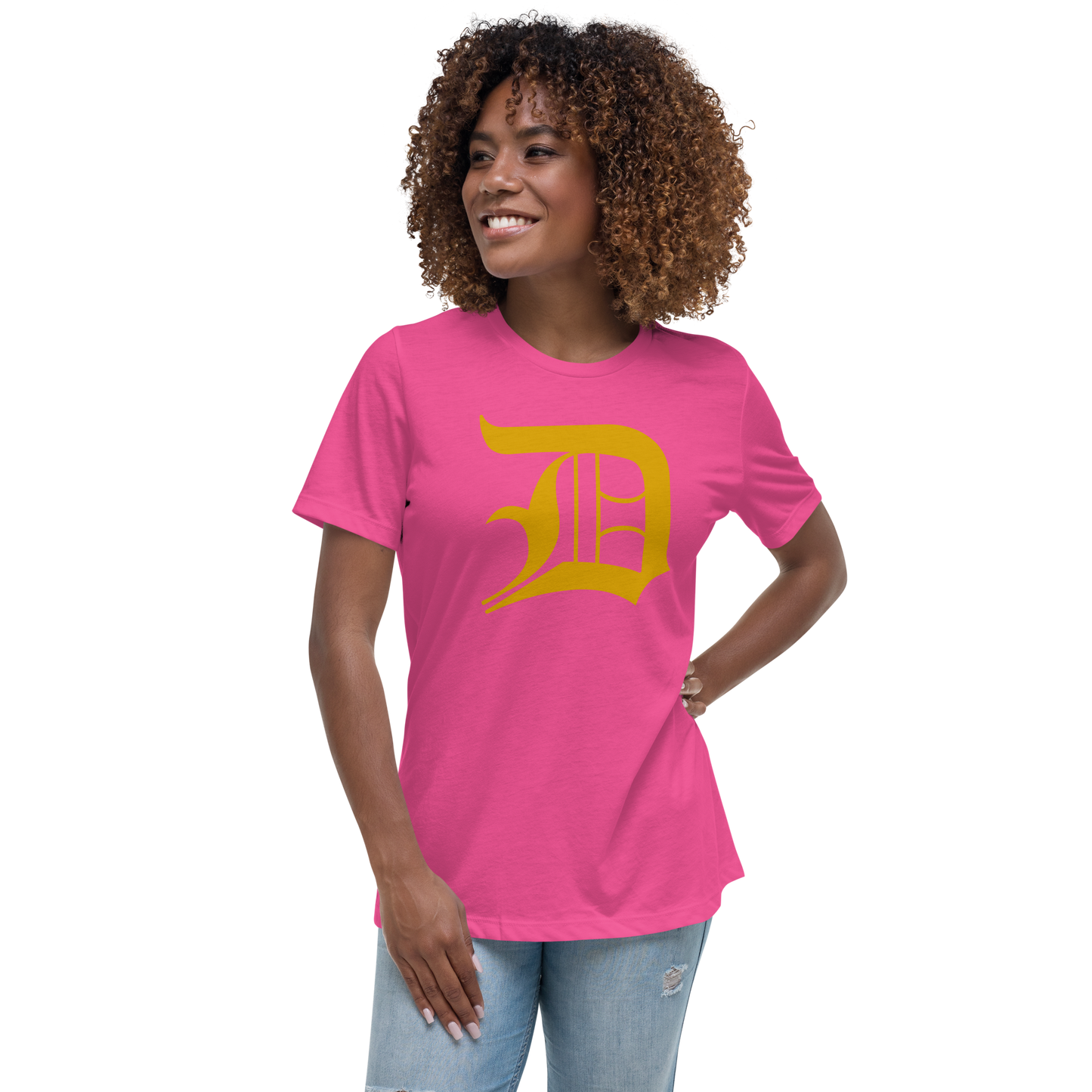 Detroit 'Old English D' T-Shirt (Gold) | Women's Relaxed Fit