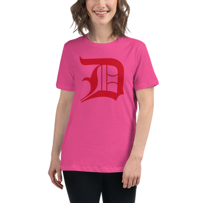 Detroit 'Old English D' T-Shirt (Aliform Red) | Women's Relaxed Fit