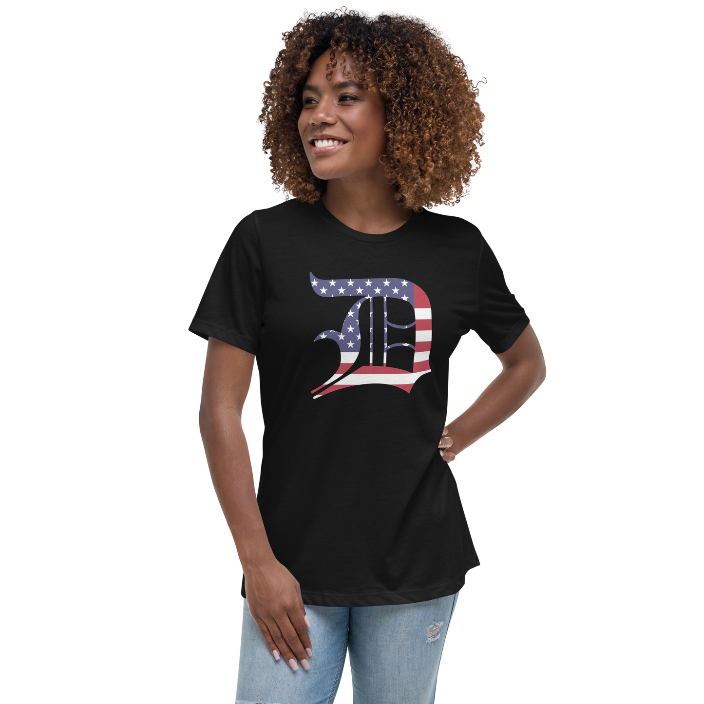 Detroit 'Old English D' T-Shirt (Patriotic Edition) | Women's Relaxed Fit