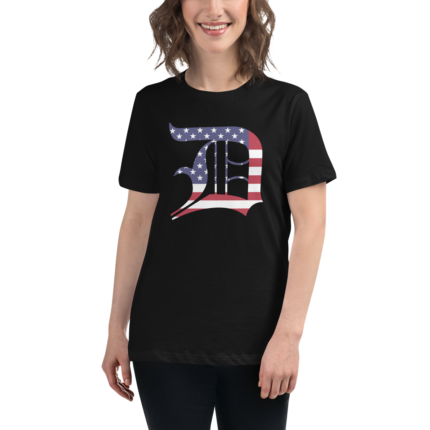 Detroit 'Old English D' T-Shirt (Patriotic Edition) | Women's Relaxed Fit