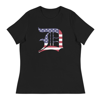 Detroit 'Old English D' T-Shirt (Patriotic Edition) | Women's Relaxed Fit