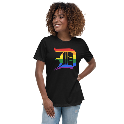 Detroit 'Old English D' T-Shirt (Rainbow Pride Edition) | Women's Relaxed Fit