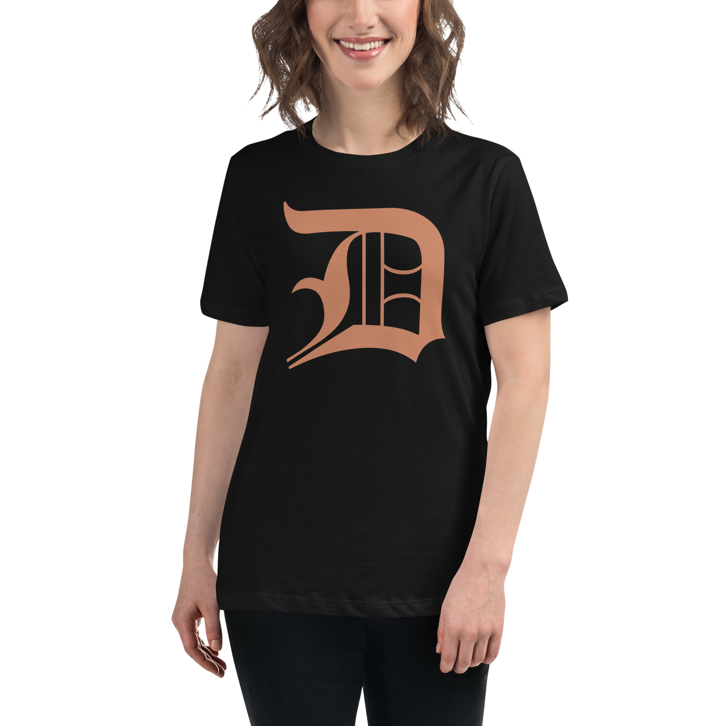 Detroit 'Old English D' T-Shirt (Copper Color) | Women's Relaxed Fit