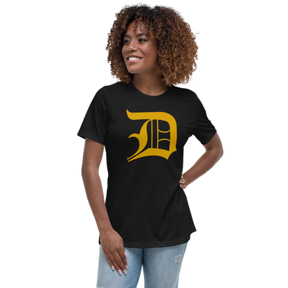 Detroit 'Old English D' T-Shirt (Gold) | Women's Relaxed Fit