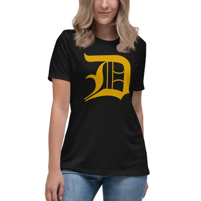 Detroit 'Old English D' T-Shirt (Gold) | Women's Relaxed Fit