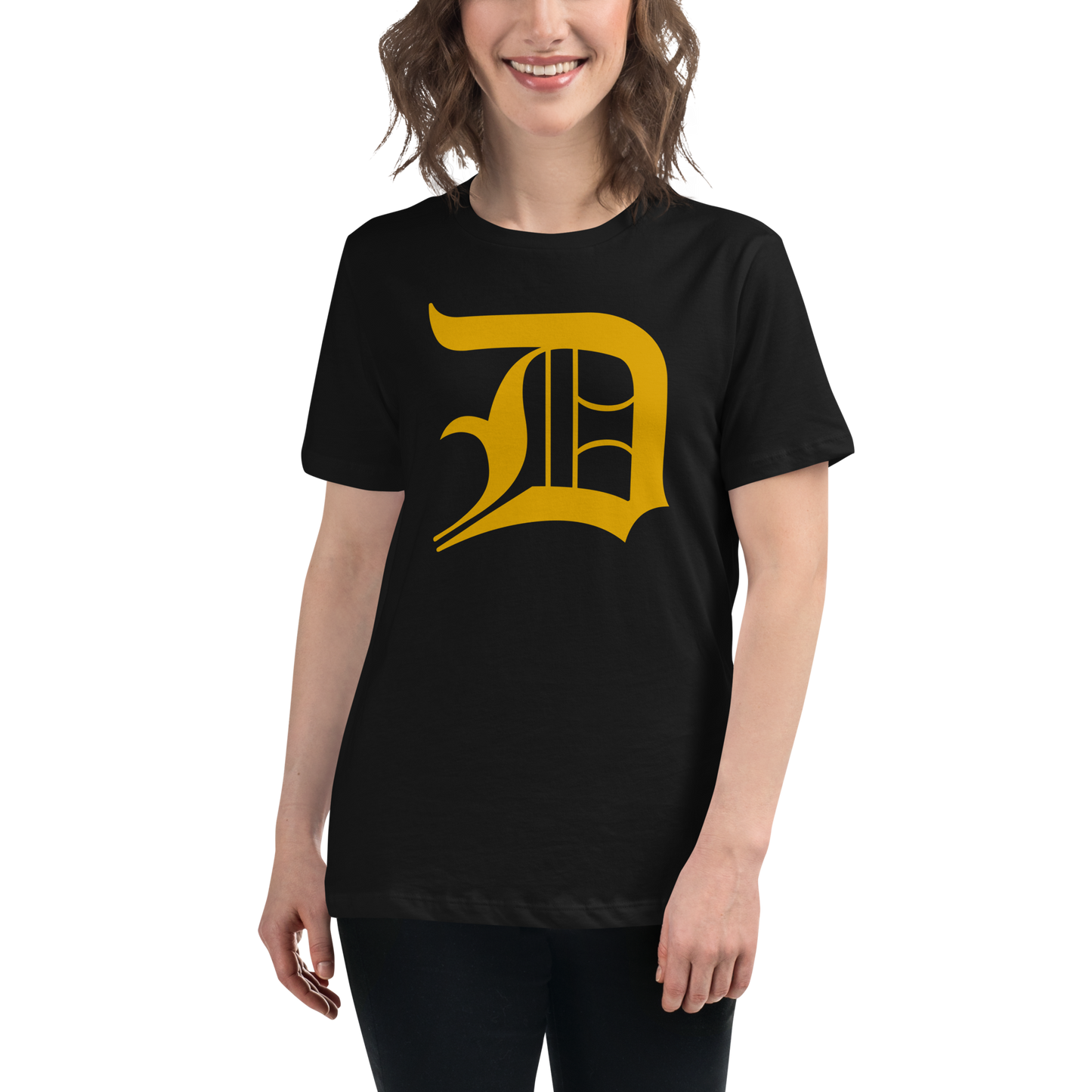 Detroit 'Old English D' T-Shirt (Gold) | Women's Relaxed Fit