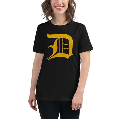 Detroit 'Old English D' T-Shirt (Gold) | Women's Relaxed Fit