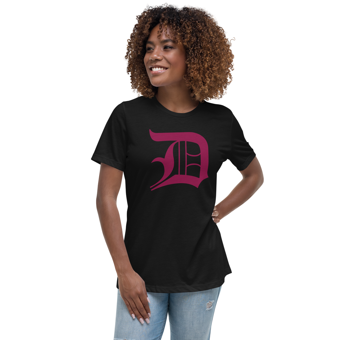 Detroit 'Old English D' T-Shirt (Ruby Red) | Women's Relaxed Fit