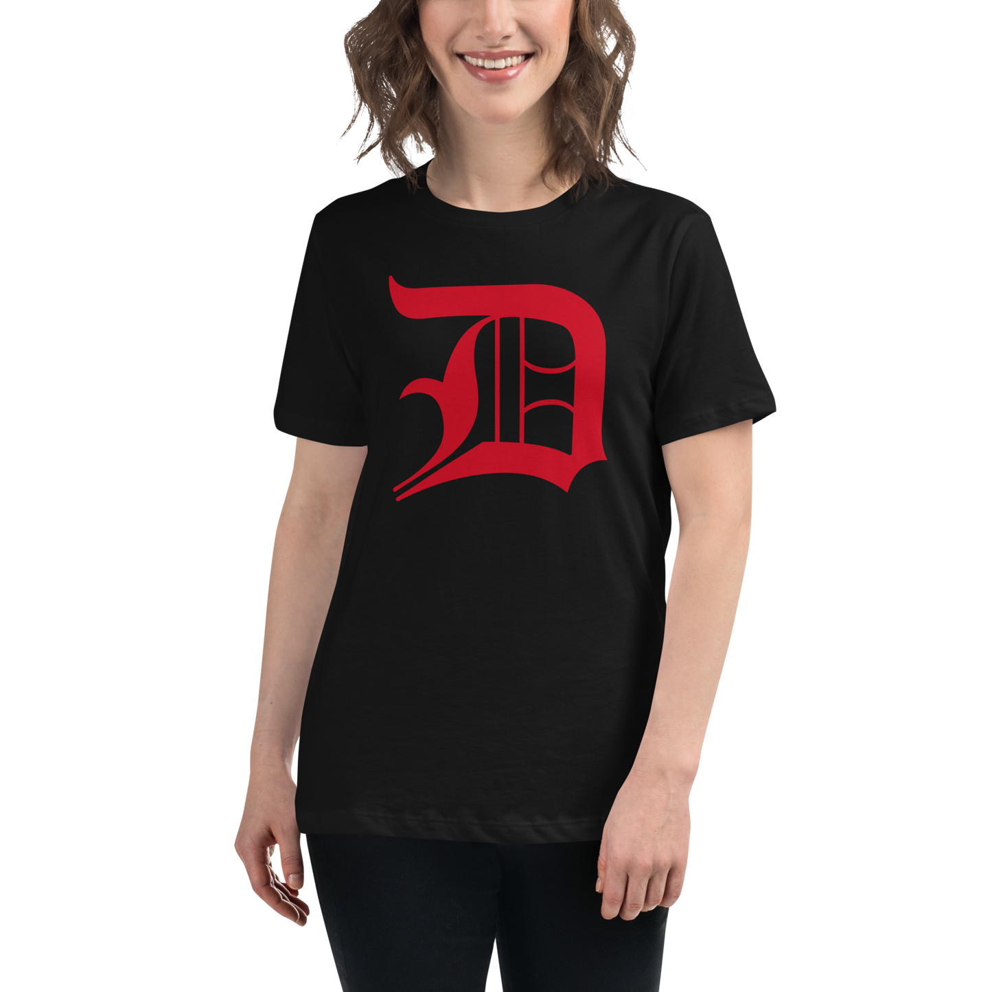 Detroit 'Old English D' T-Shirt (Aliform Red) | Women's Relaxed Fit