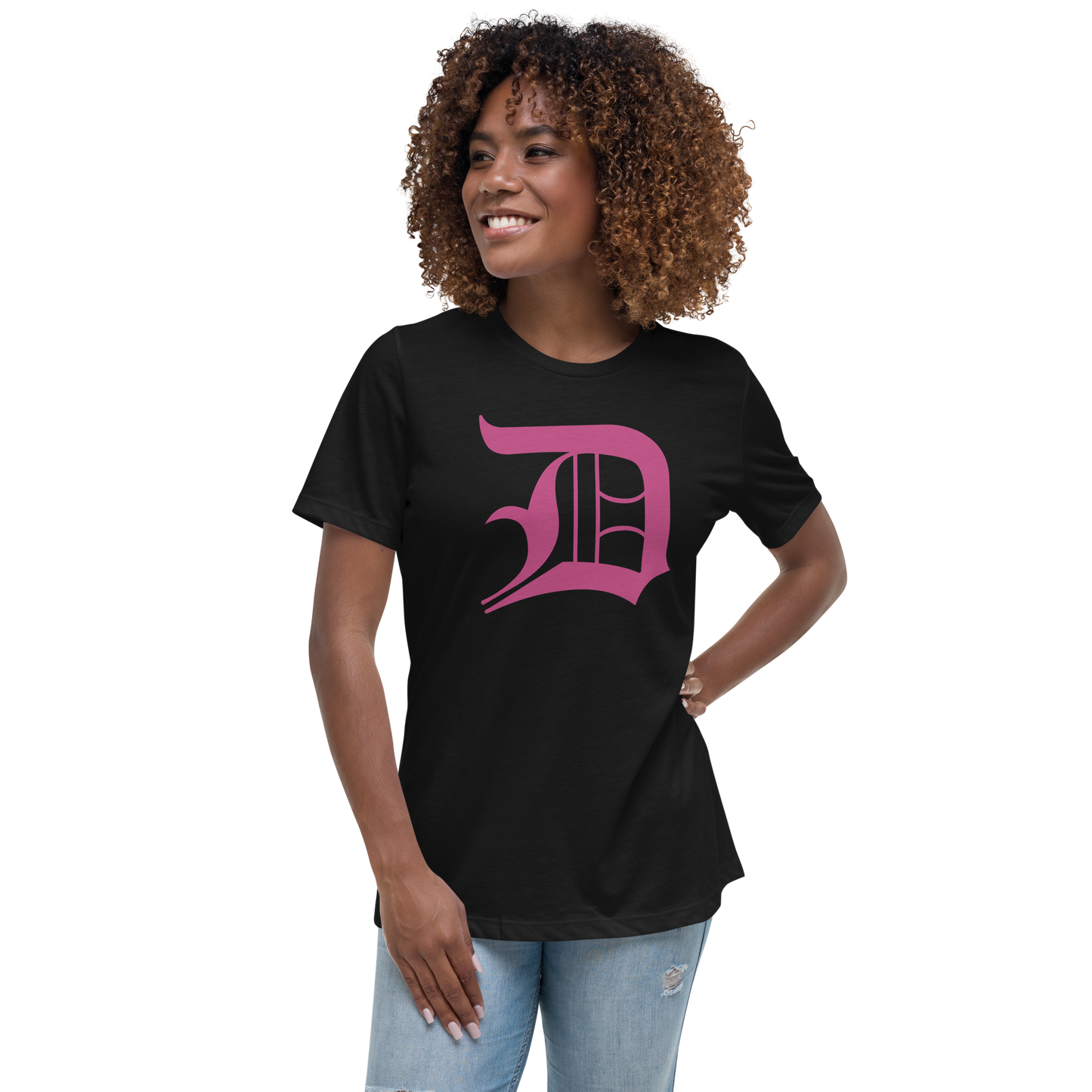 Detroit 'Old English D' T-Shirt (Apple Blossom Pink) | Women's Relaxed Fit