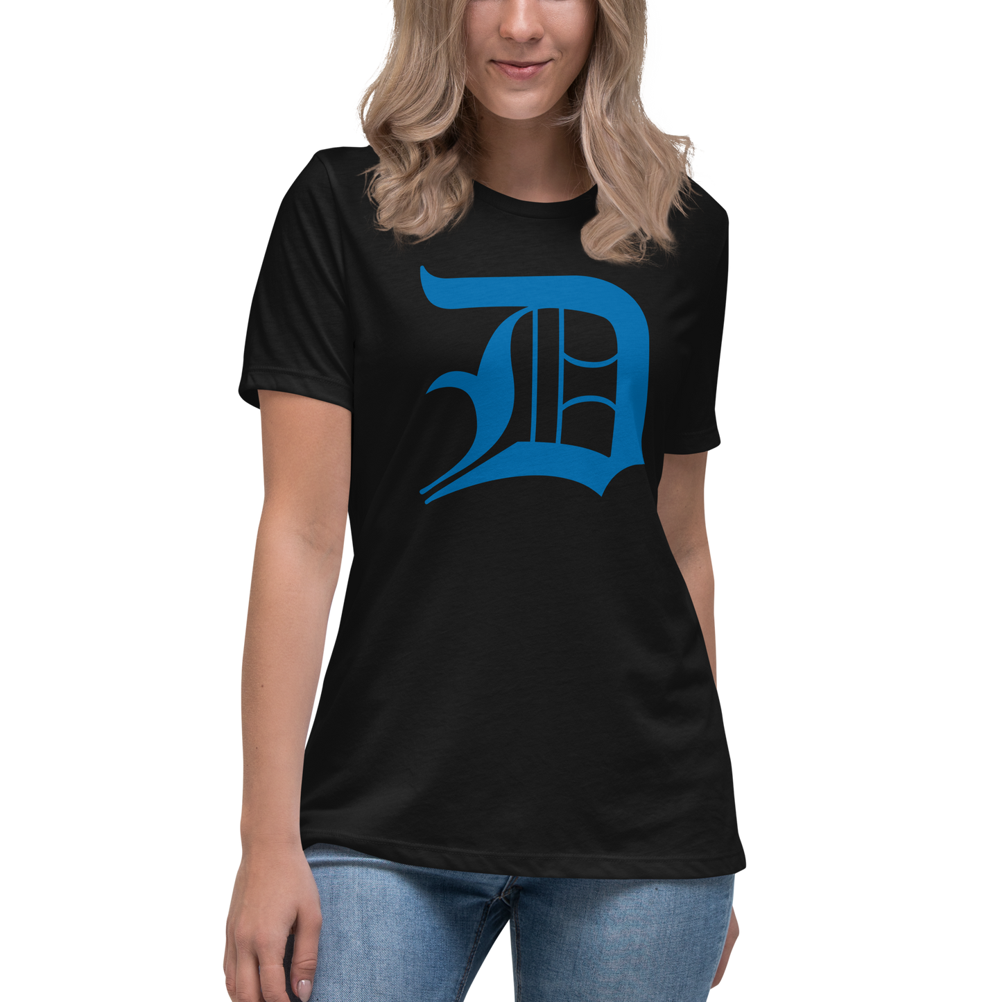 Detroit 'Old English D' T-Shirt (Azure) | Women's Relaxed Fit