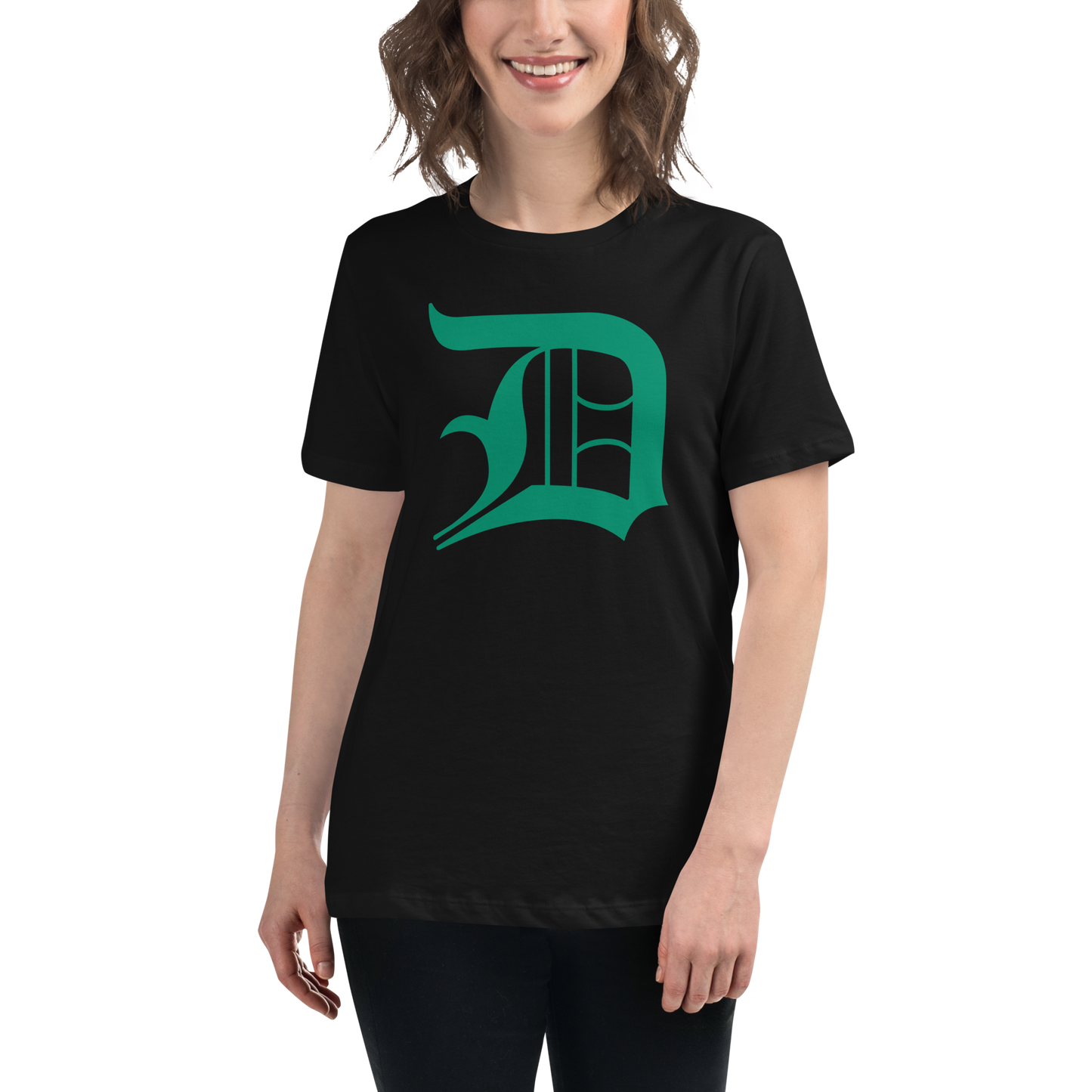 Detroit 'Old English D' T-Shirt (Emerald Green) | Women's Relaxed Fit