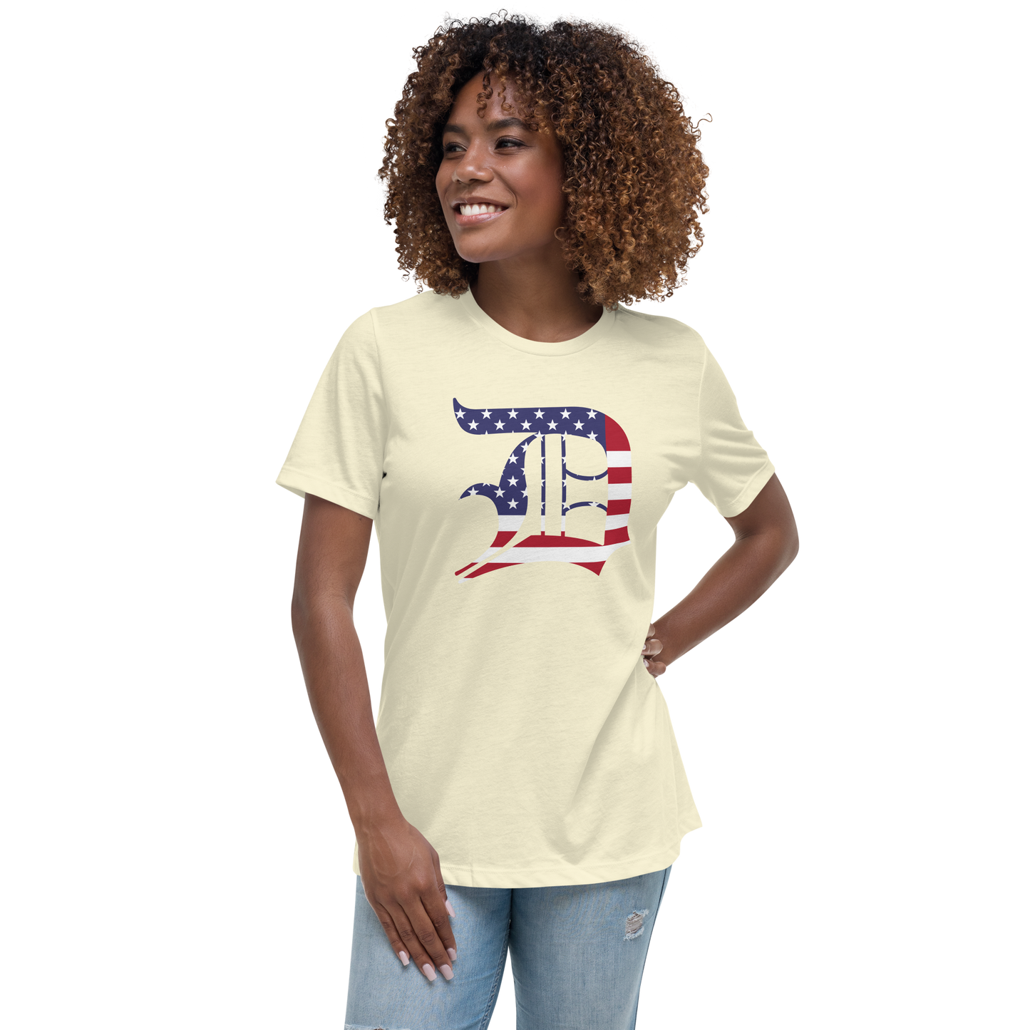 Detroit 'Old English D' T-Shirt (Patriotic Edition) | Women's Relaxed Fit