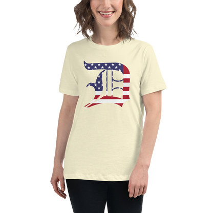 Detroit 'Old English D' T-Shirt (Patriotic Edition) | Women's Relaxed Fit