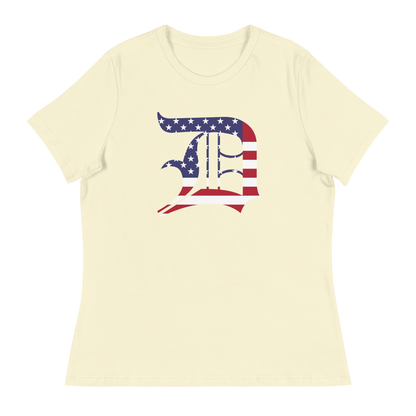 Detroit 'Old English D' T-Shirt (Patriotic Edition) | Women's Relaxed Fit