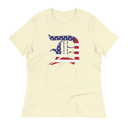 Detroit 'Old English D' T-Shirt (Patriotic Edition) | Women's Relaxed Fit