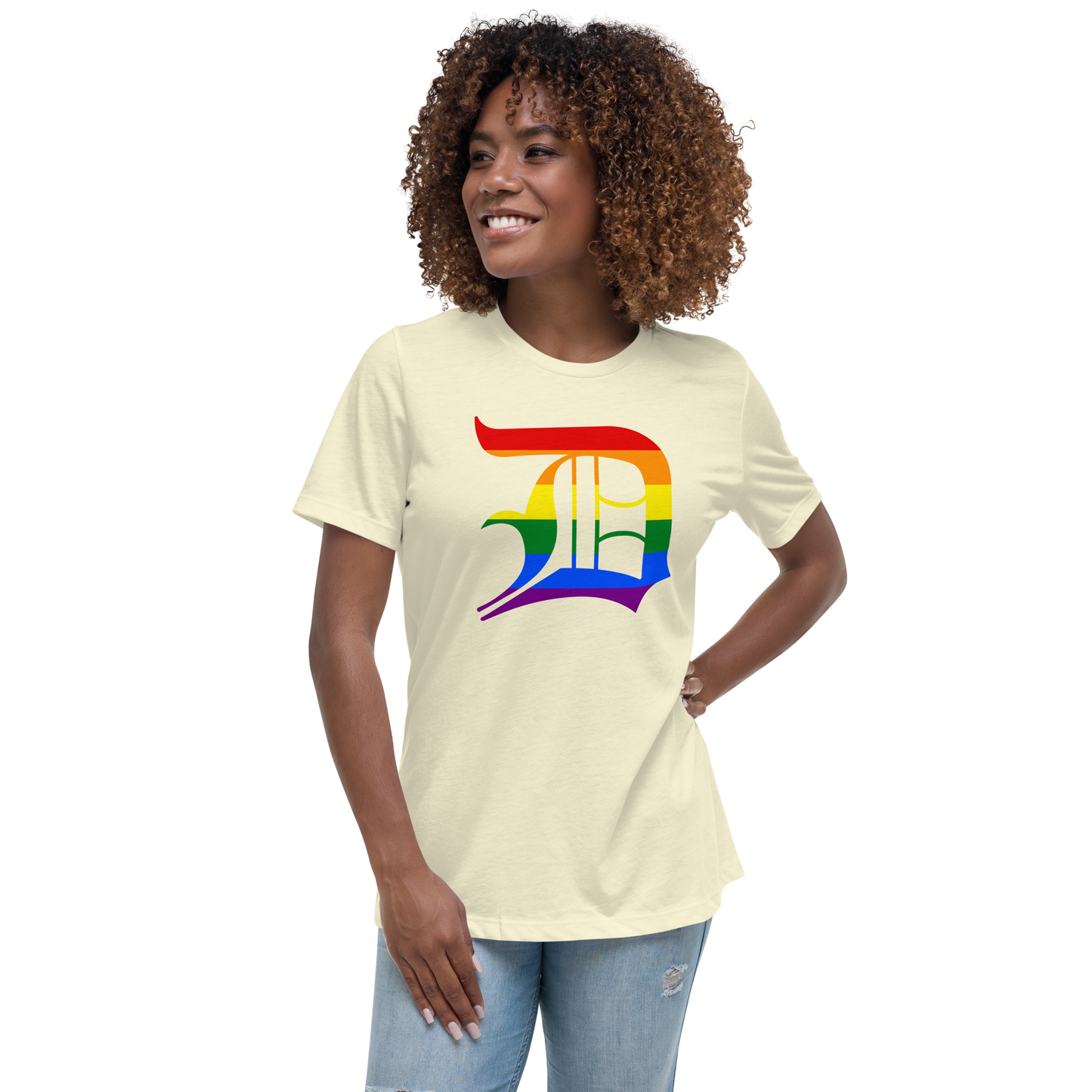 Detroit 'Old English D' T-Shirt (Rainbow Pride Edition) | Women's Relaxed Fit