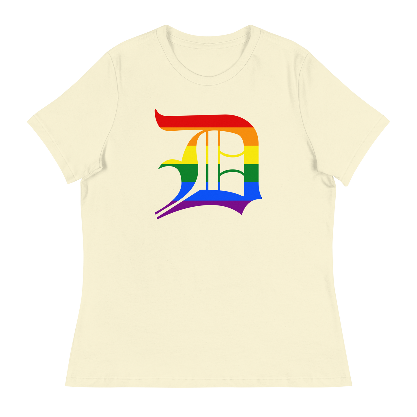 Detroit 'Old English D' T-Shirt (Rainbow Pride Edition) | Women's Relaxed Fit