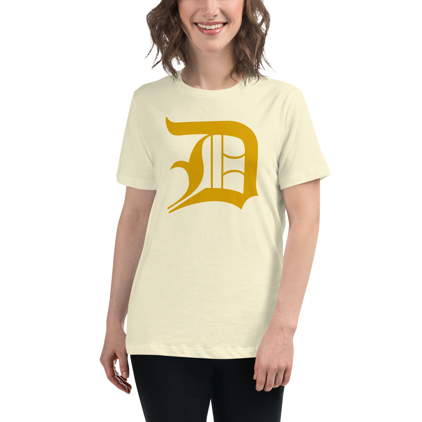 Detroit 'Old English D' T-Shirt (Gold) | Women's Relaxed Fit