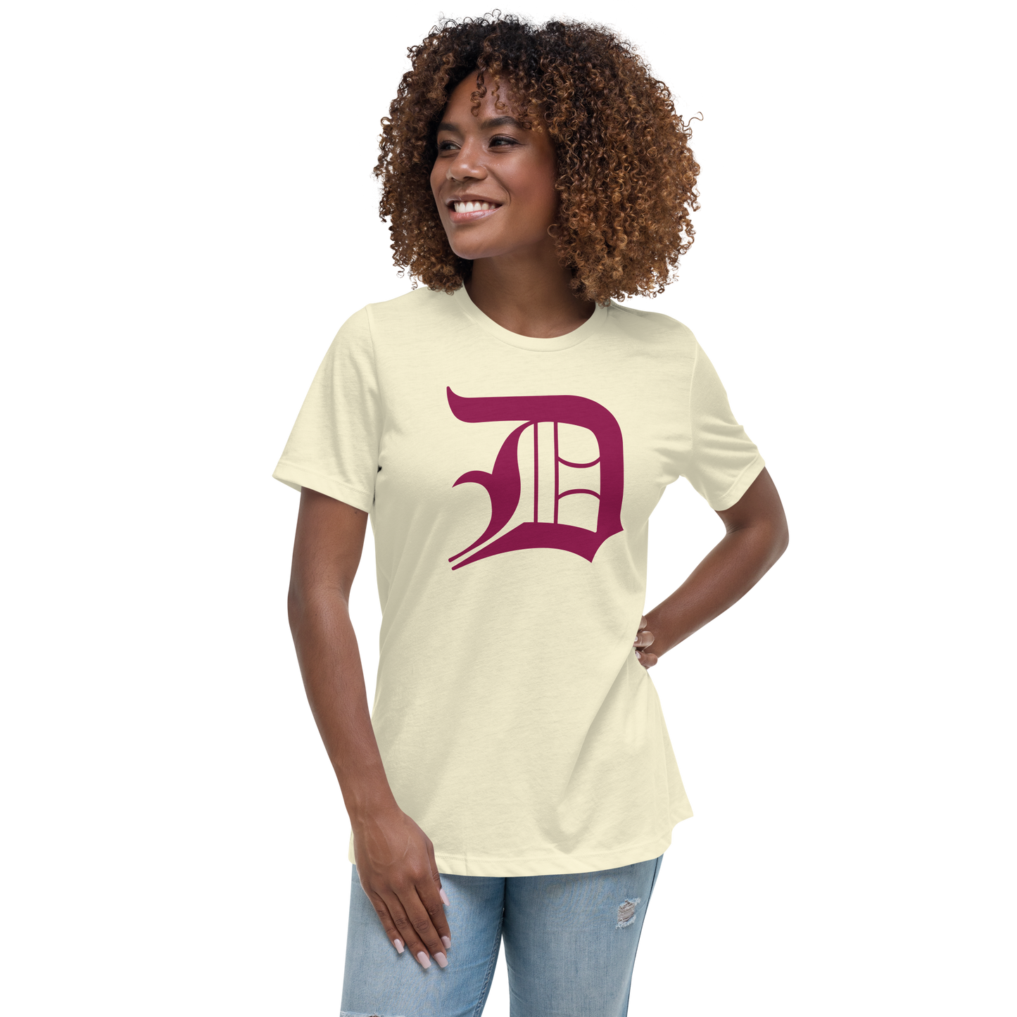 Detroit 'Old English D' T-Shirt (Ruby Red) | Women's Relaxed Fit