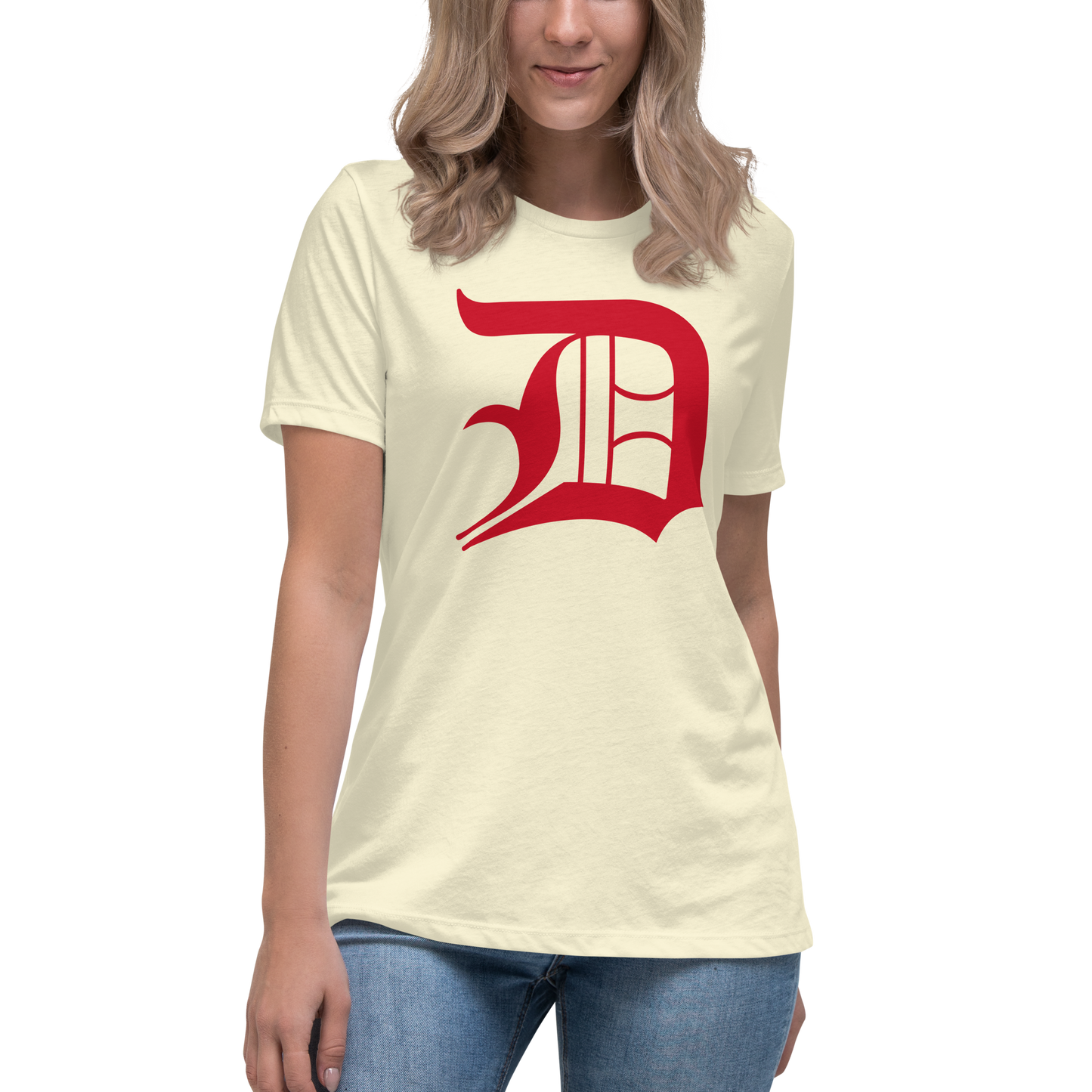 Detroit 'Old English D' T-Shirt (Aliform Red) | Women's Relaxed Fit