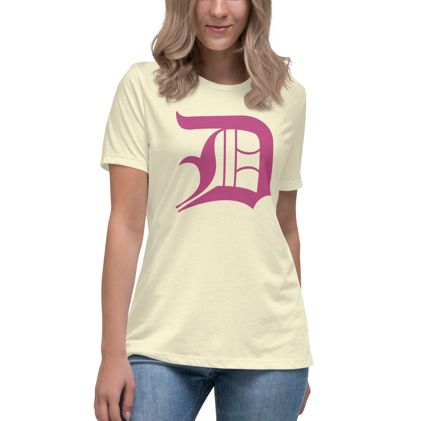 Detroit 'Old English D' T-Shirt (Apple Blossom Pink) | Women's Relaxed Fit