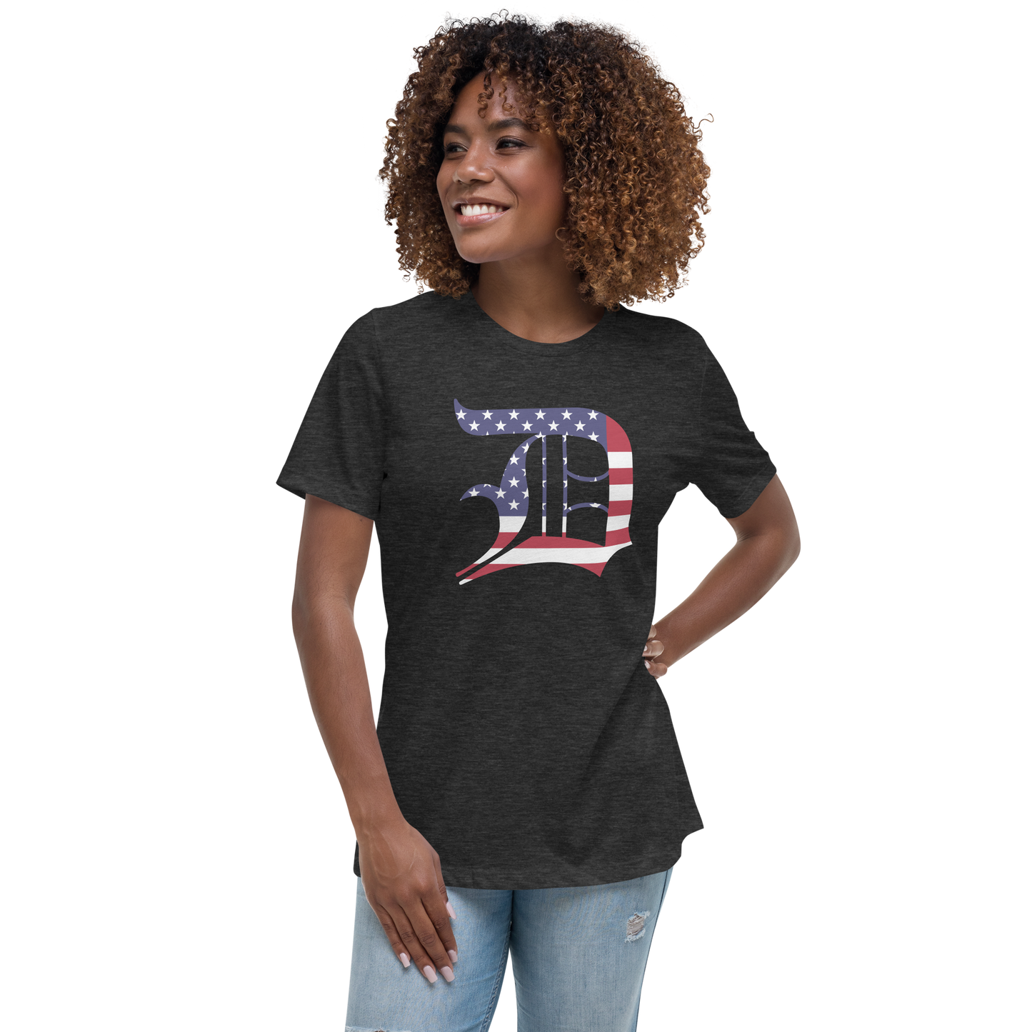 Detroit 'Old English D' T-Shirt (Patriotic Edition) | Women's Relaxed Fit