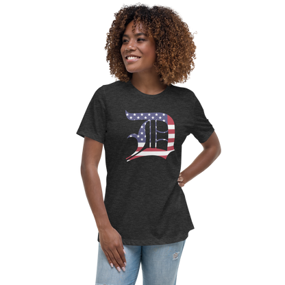 Detroit 'Old English D' T-Shirt (Patriotic Edition) | Women's Relaxed Fit