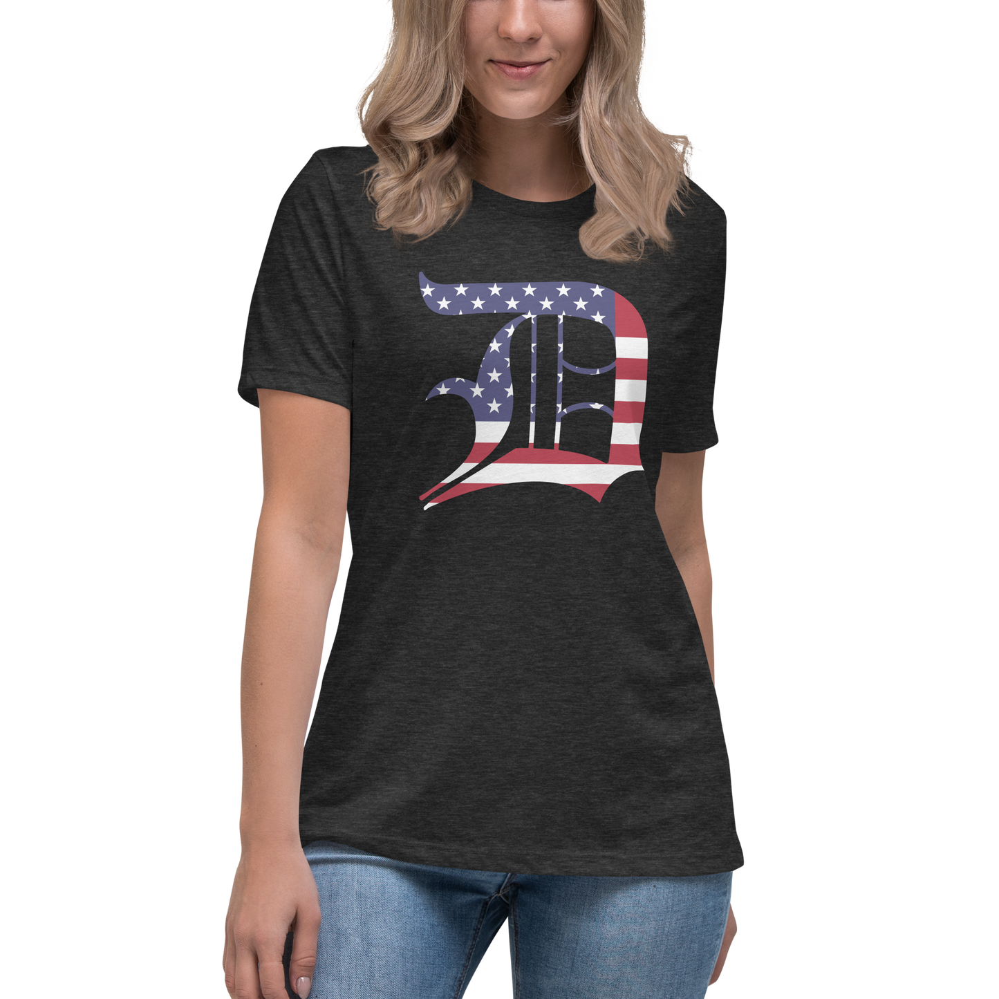 Detroit 'Old English D' T-Shirt (Patriotic Edition) | Women's Relaxed Fit