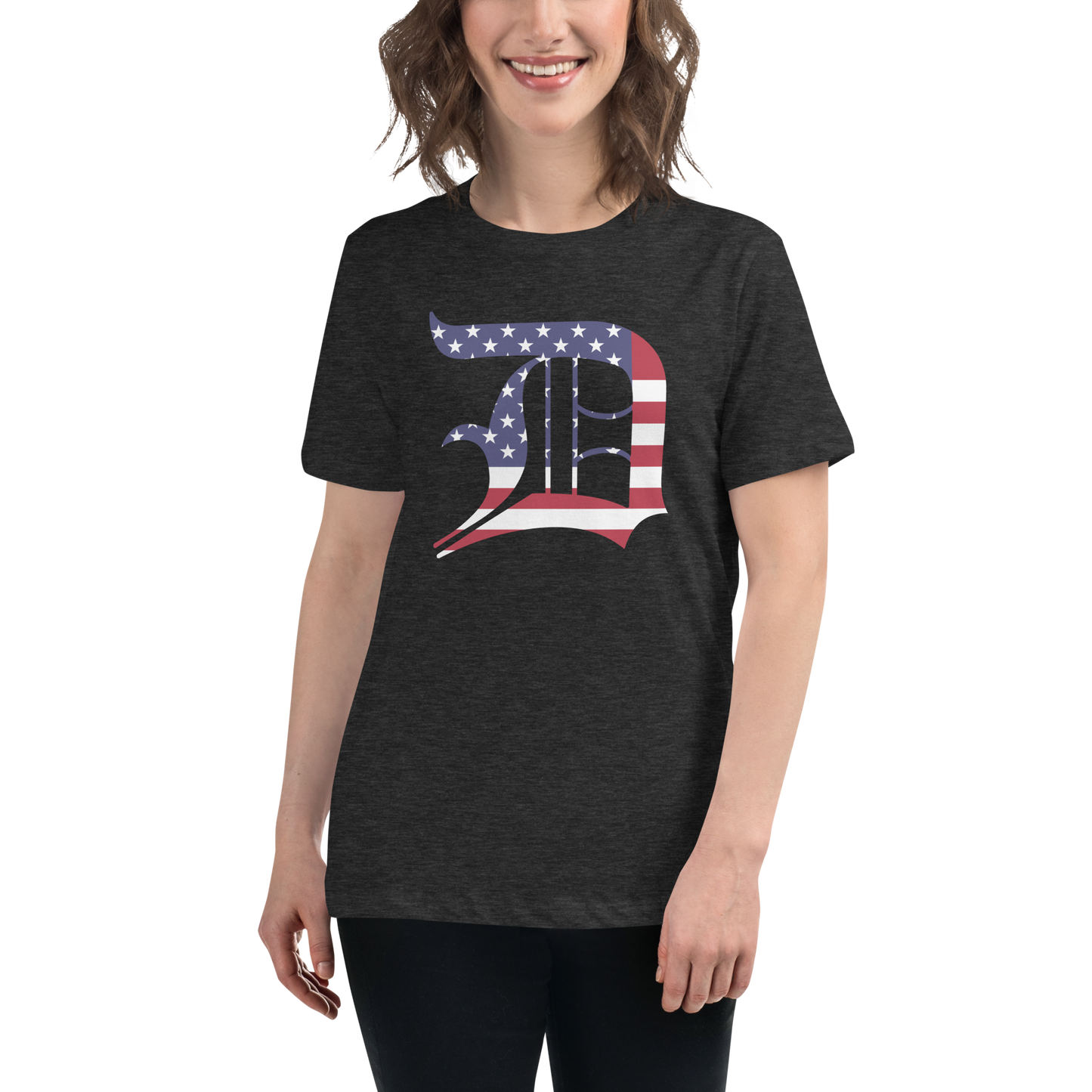 Detroit 'Old English D' T-Shirt (Patriotic Edition) | Women's Relaxed Fit