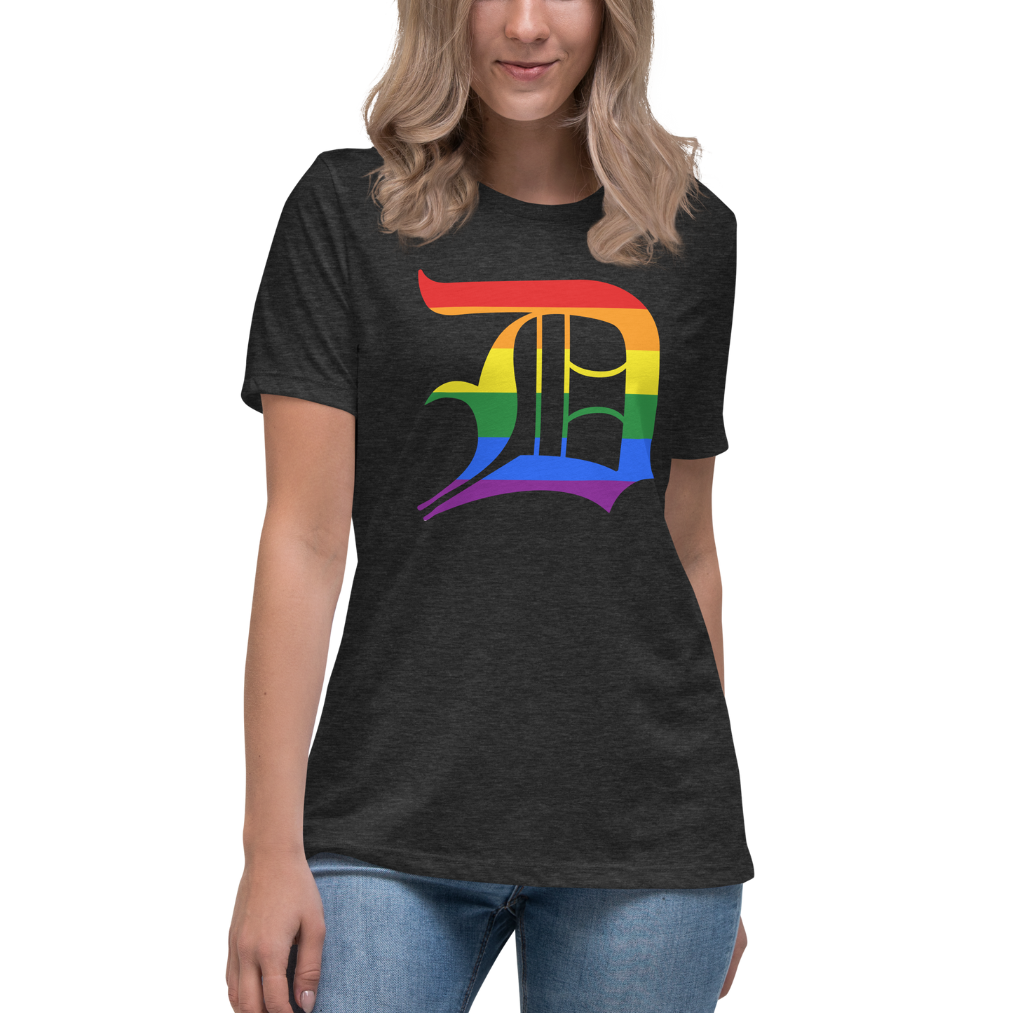 Detroit 'Old English D' T-Shirt (Rainbow Pride Edition) | Women's Relaxed Fit