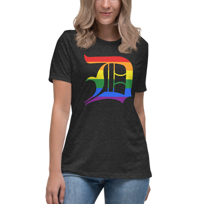 Detroit 'Old English D' T-Shirt (Rainbow Pride Edition) | Women's Relaxed Fit