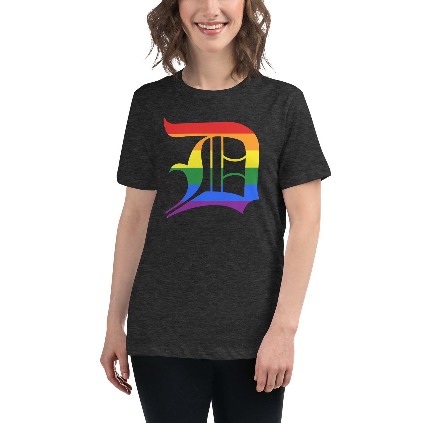 Detroit 'Old English D' T-Shirt (Rainbow Pride Edition) | Women's Relaxed Fit