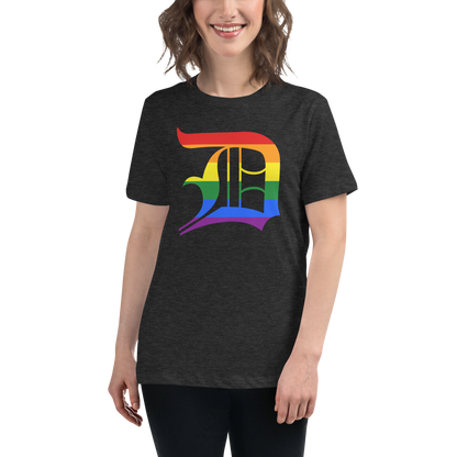 Detroit 'Old English D' T-Shirt (Rainbow Pride Edition) | Women's Relaxed Fit