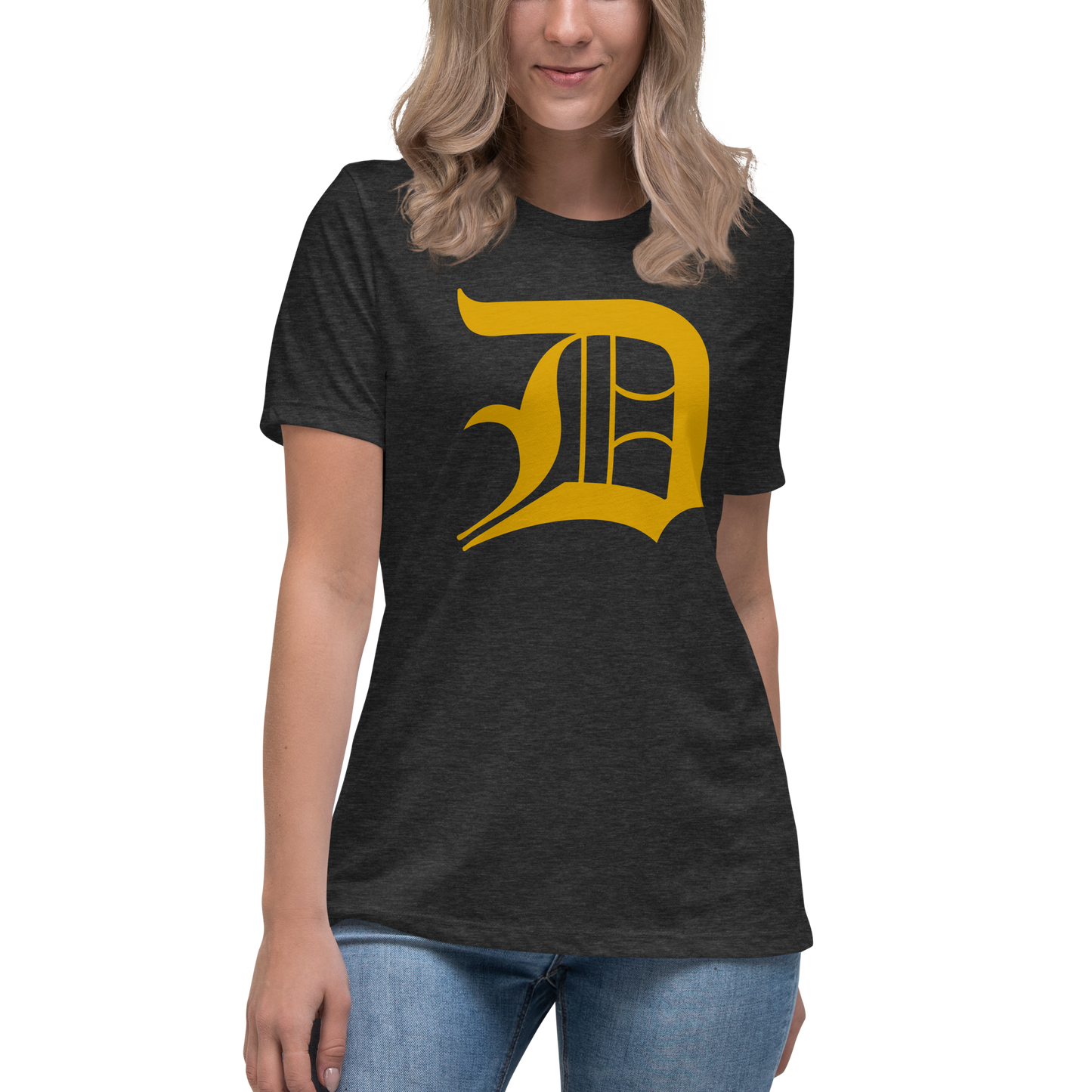 Detroit 'Old English D' T-Shirt (Gold) | Women's Relaxed Fit