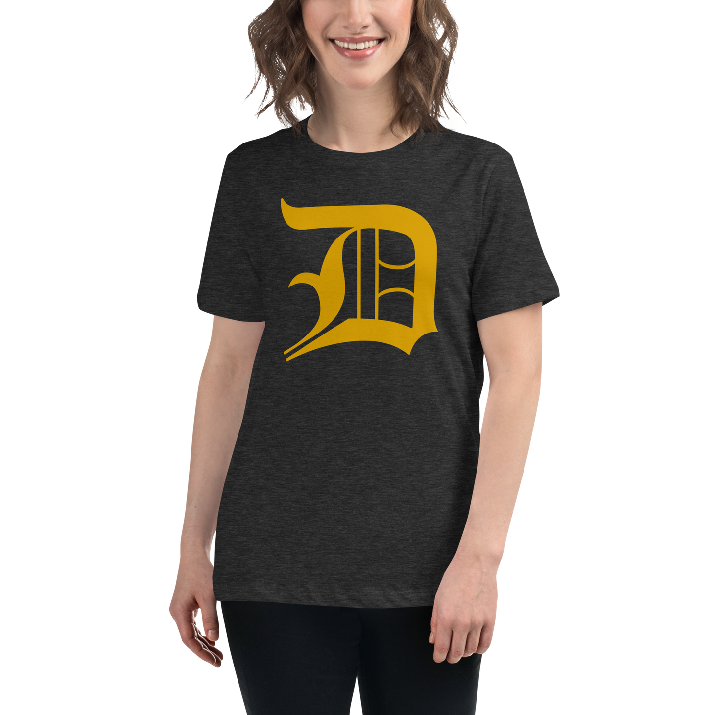 Detroit 'Old English D' T-Shirt (Gold) | Women's Relaxed Fit