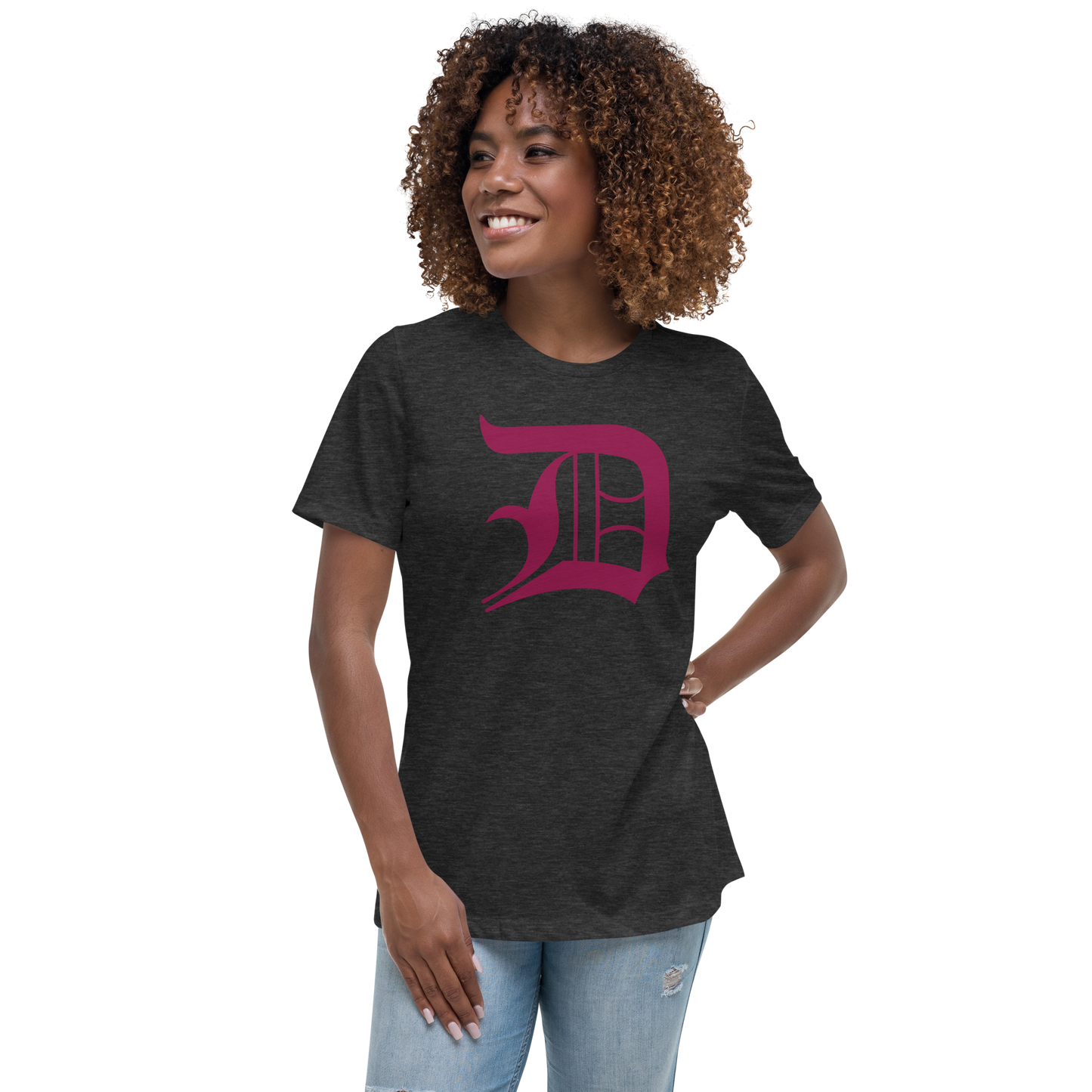 Detroit 'Old English D' T-Shirt (Ruby Red) | Women's Relaxed Fit