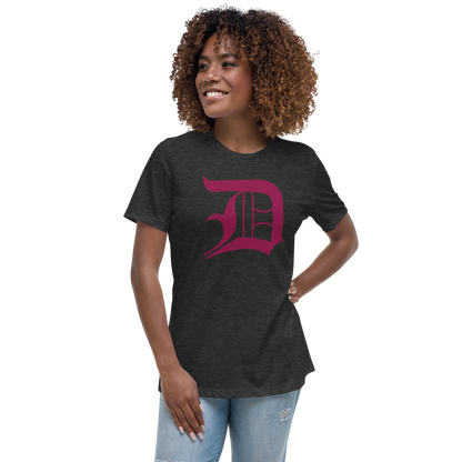 Detroit 'Old English D' T-Shirt (Ruby Red) | Women's Relaxed Fit