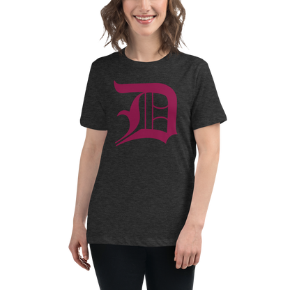 Detroit 'Old English D' T-Shirt (Ruby Red) | Women's Relaxed Fit