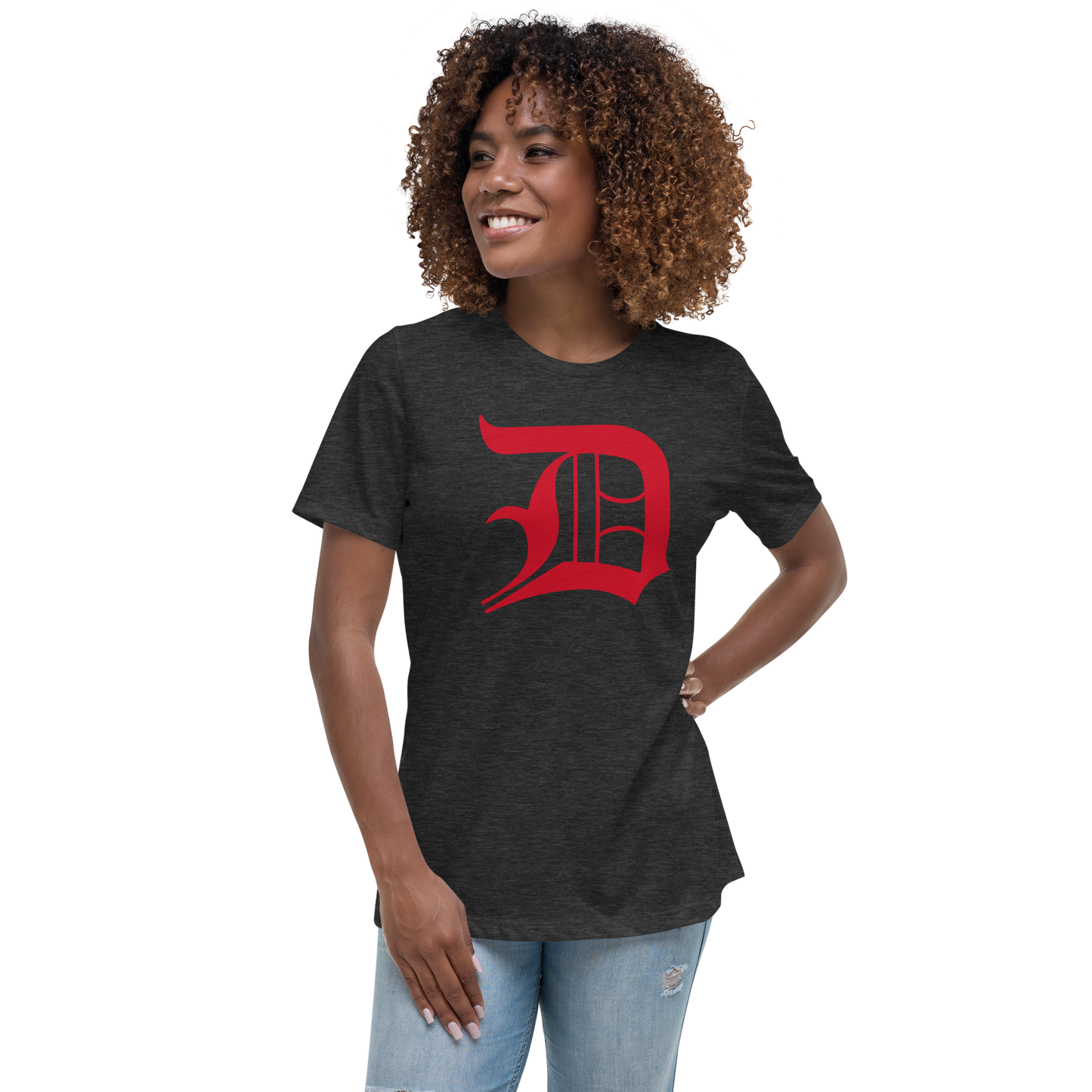 Detroit 'Old English D' T-Shirt (Aliform Red) | Women's Relaxed Fit