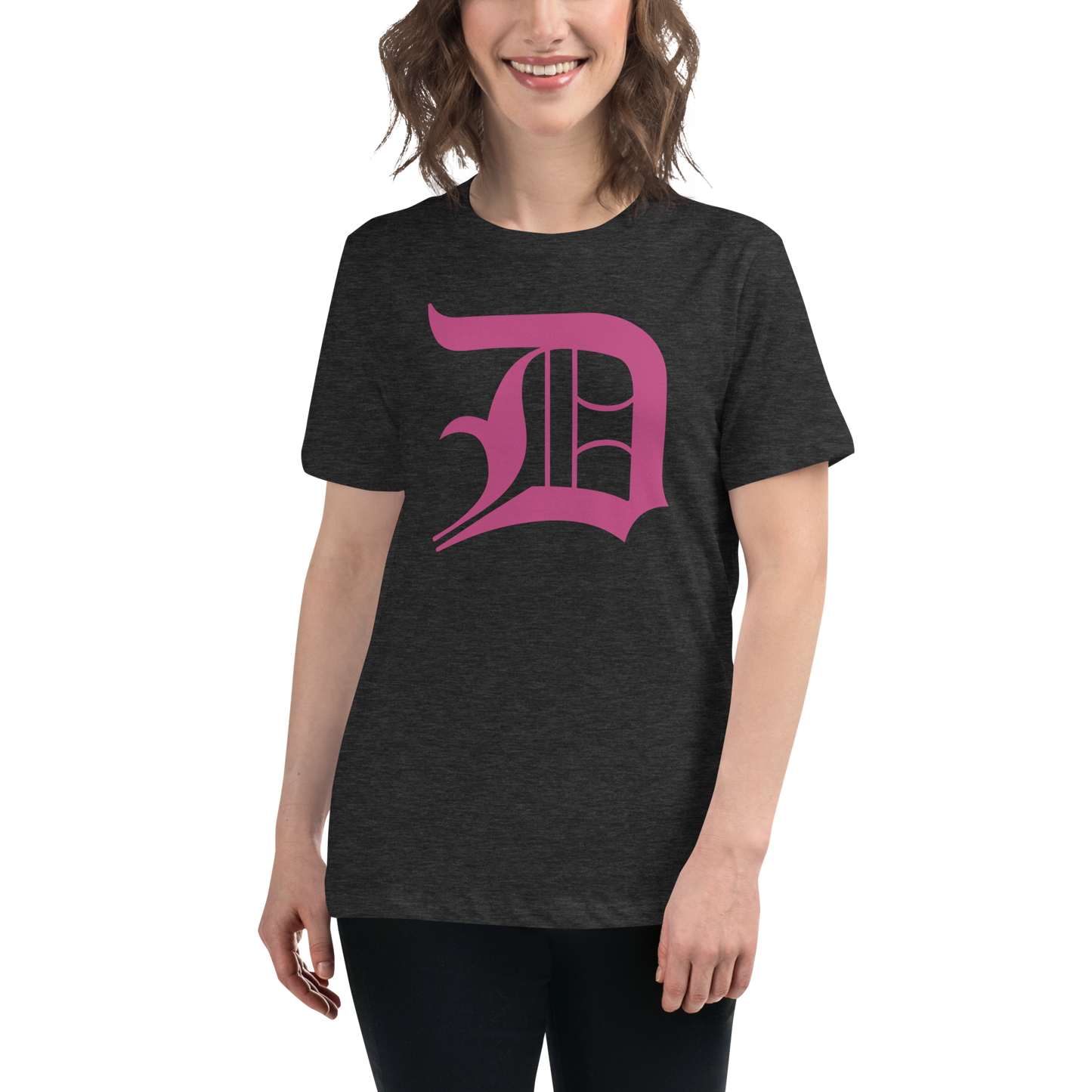 Detroit 'Old English D' T-Shirt (Apple Blossom Pink) | Women's Relaxed Fit