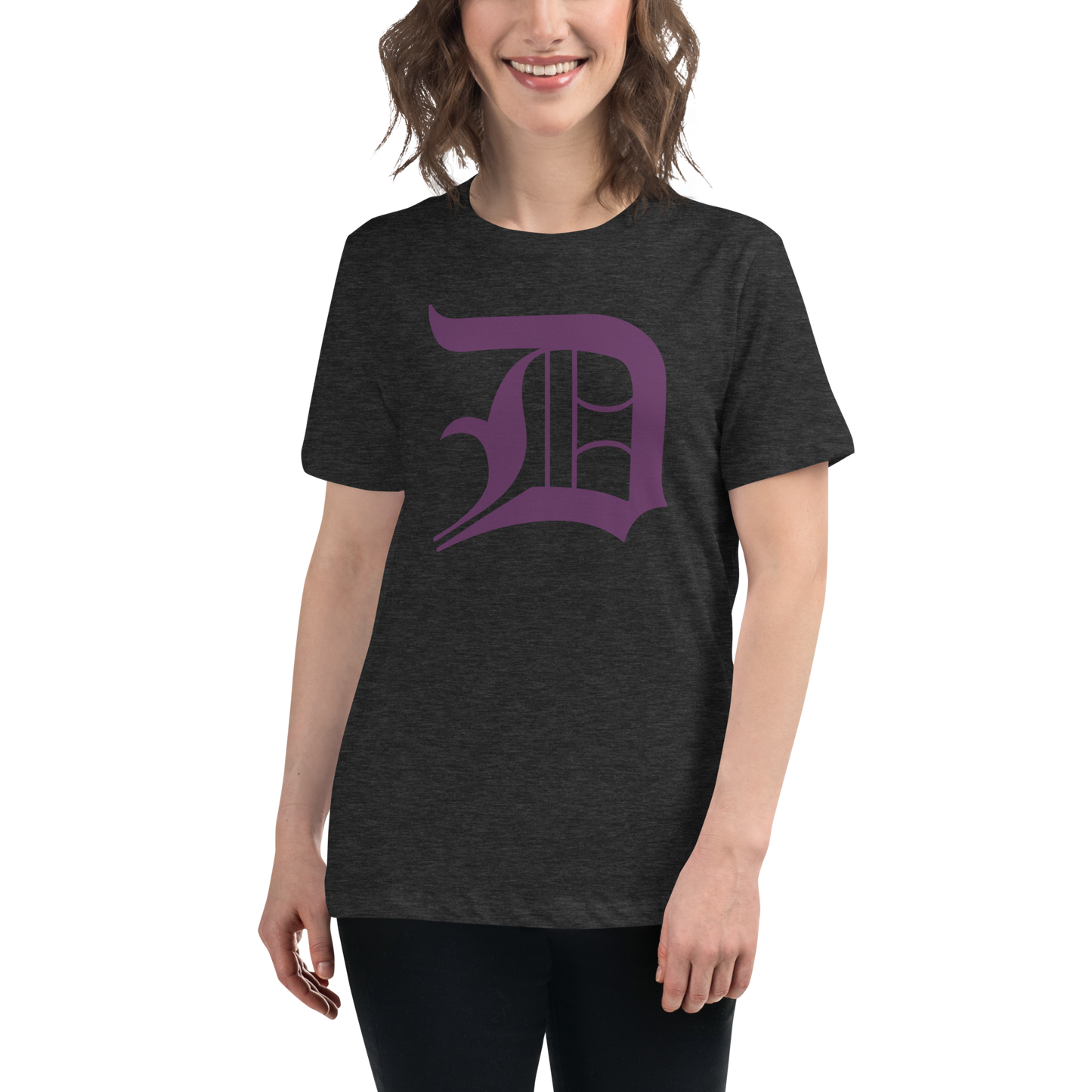 Detroit 'Old English D' T-Shirt (Plum) | Women's Relaxed Fit