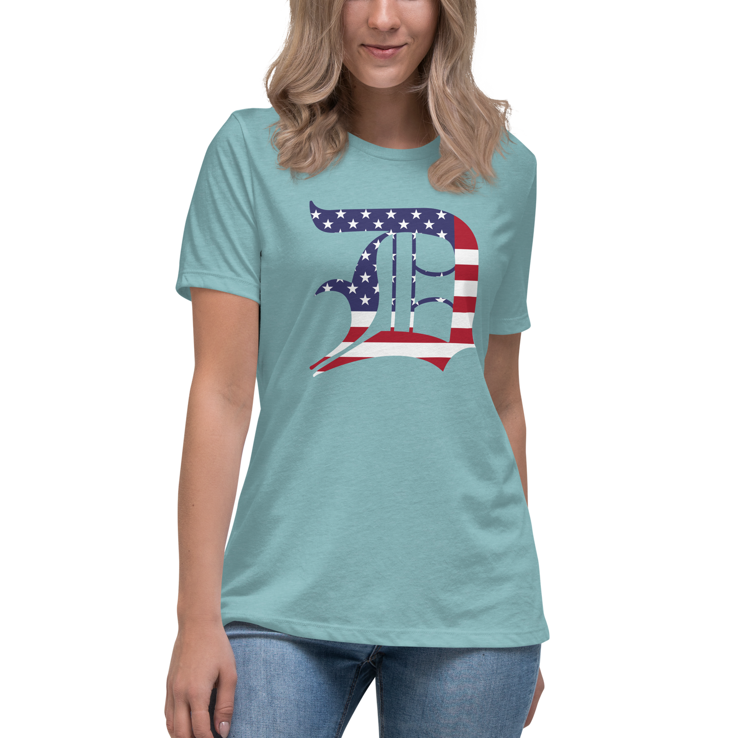 Detroit 'Old English D' T-Shirt (Patriotic Edition) | Women's Relaxed Fit