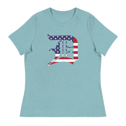 Detroit 'Old English D' T-Shirt (Patriotic Edition) | Women's Relaxed Fit